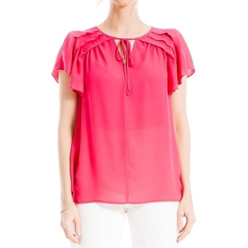 Elegant Coral Blouse with Flutter Sleeves